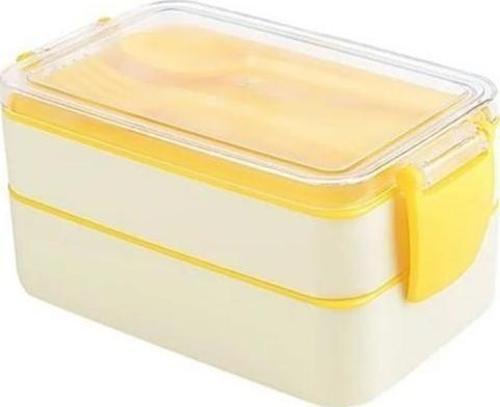2 Bölmeli Çok Amaçlı 900 ml Kapasiteli Çatal Kaşıklı Dayanıklı Beslenme Kabı Yiyecek Kutusu
