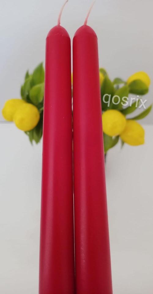 2'li Kırmızı Şamdan Mumu 1. Kalite Doğal Kokulu Uzun Çubuk Konik Mum