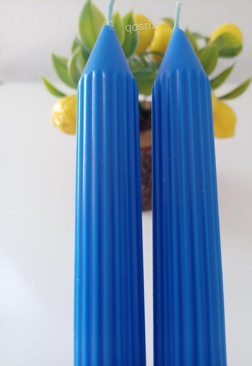 2'li Mavi Şamdan Mumu 1. Kalite Doğal Kokulu Uzun Çubuk Konik Mum