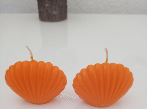 2'li Turuncu Mini Istiridye Deniz Kabuğu 1. Kalite Soya Doğal Vanilya Kokulu Mum Dekoratif