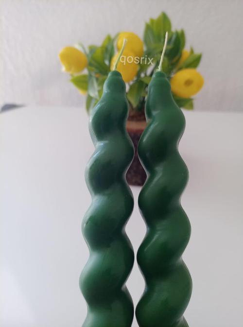 2'li Yeşil İtalyan Burgulu Şamdan Mumu Doğal Kokulu Uzun Çubuk Konik Burgu Spiral Mum Dekoratif
