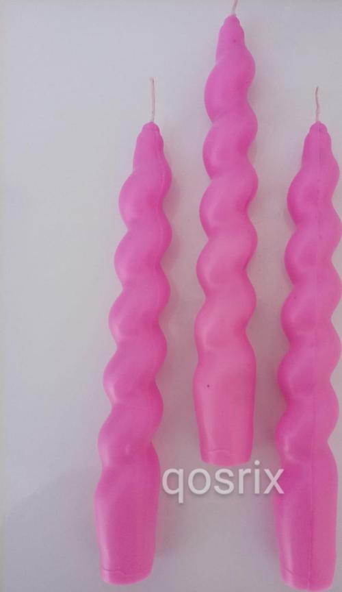 3'lü Açık Pembe Renk Italyan Burgulu Şamdan Soya Mumu Doğal Kokulu Uzun Çubuk Konik Burgu Spiral Mum