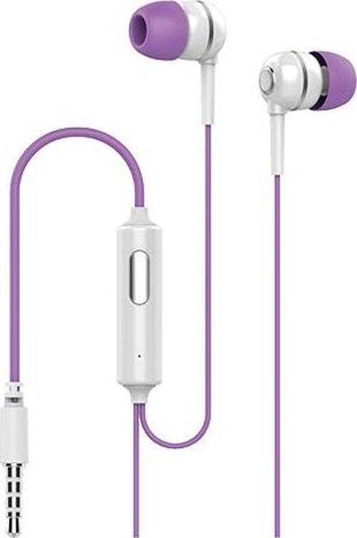 K7 1.20mt 3.5mm AUX Kablolu Mikrofonlu Kulakiçi Kulaklık - Mor-Beyaz
