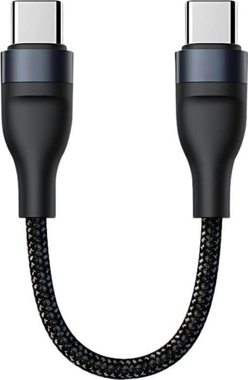 25CM 66W Süper Hızlı PD Type C to Type C Şarj Kablosu, Kısa Halat Örgülü Kopmaz Kırılmaz Kablo