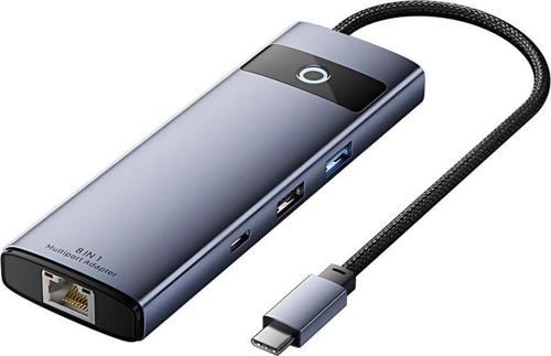 8in1 100W Type C Çoğaltıcı Hub, 2x USB, 2x PD Type C, 1x TF/SD, 1x 4K HDMİ, 1x RJ45 Çoğaltıcı Adaptör