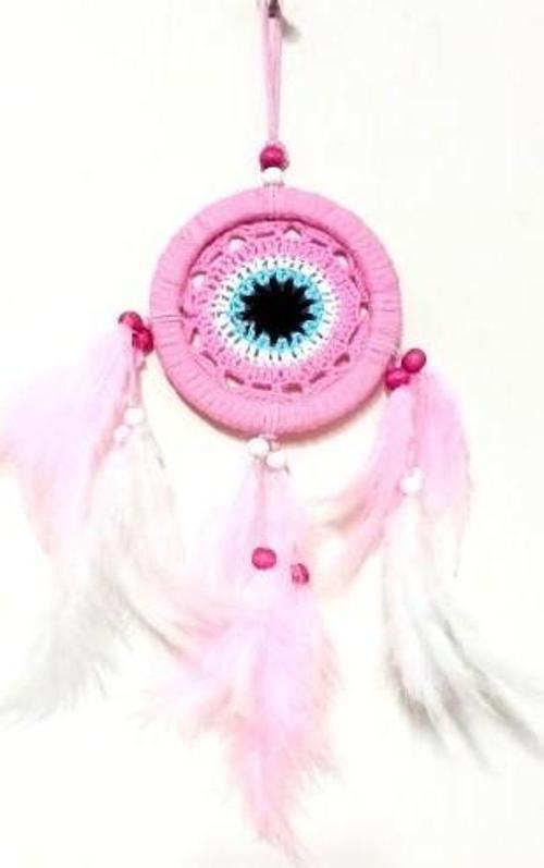 Pembe Dream Catcher Pembe Ve Beyaz Kuş Tüylü Düş Kapanı El Yapımı Duvar Süsü