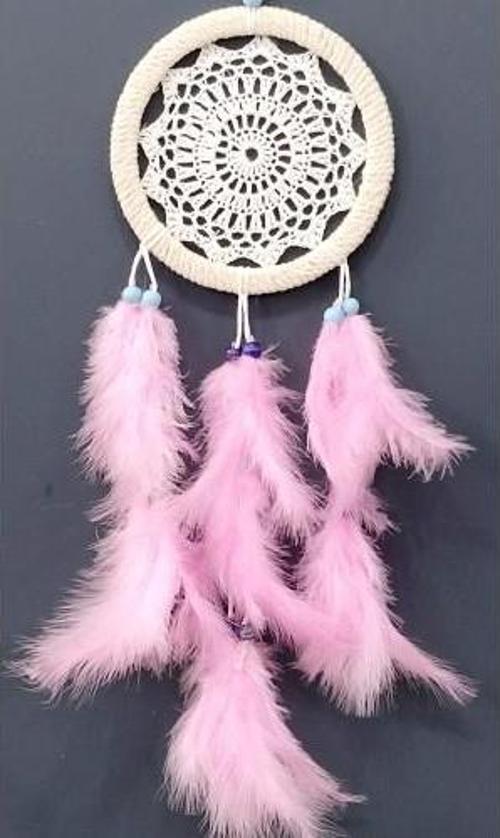 Pembe Kuş Tüylü Dream Catcher El Yapımı Rüya Kapanı Duvar Süsü