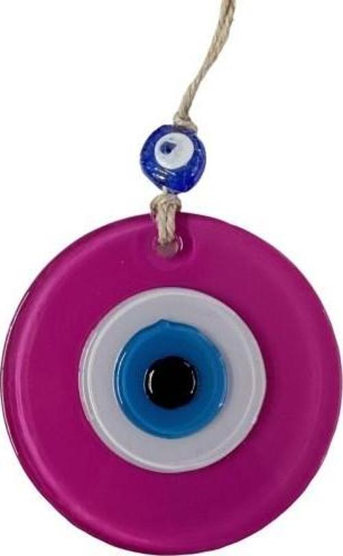 Pembe Nazar Boncuklu Duvar Süsü 10 Cm Cam Duvar Dekoru