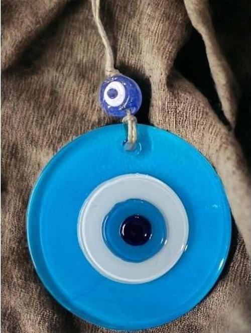 Şeffaf Mavi Nazar Boncuklu Duvar Süsü 10 Cm Cam Duvar Dekoru