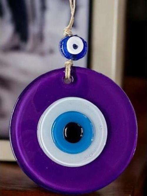 Mini Boy Mor Nazar Boncuklu Duvar Süsü 10 Cm Cam Duvar Dekoru