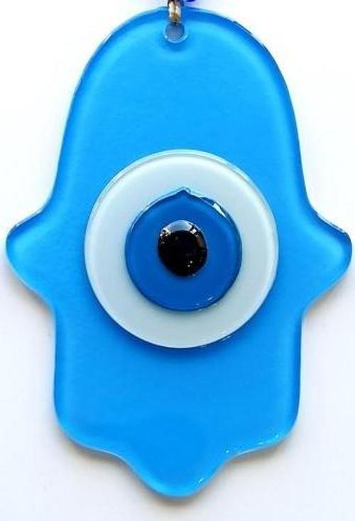 Nazar Boncuklu Bebek Mavisi Renginde Fatma Ana Bereket Eli Cam Duvar Süsü