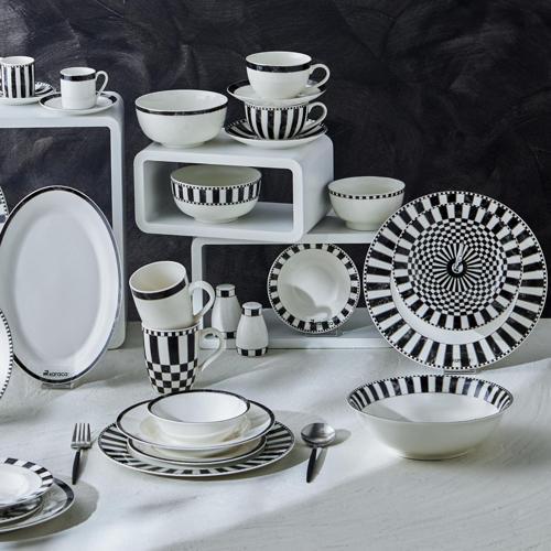 Damalı Çizgi Porselen Noodle Kasesi 14 Cm
