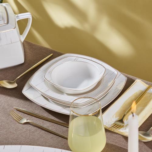Square Bone Batik 60 Parça 12 Kişilik Yemek Takımı Gold