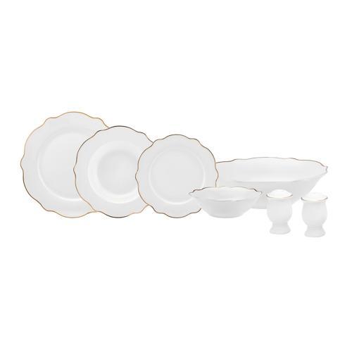 Daisy Wave Shape Bol Kaseli Porselen  27 Parça 6 Kişilik Yemek Takımı Gold