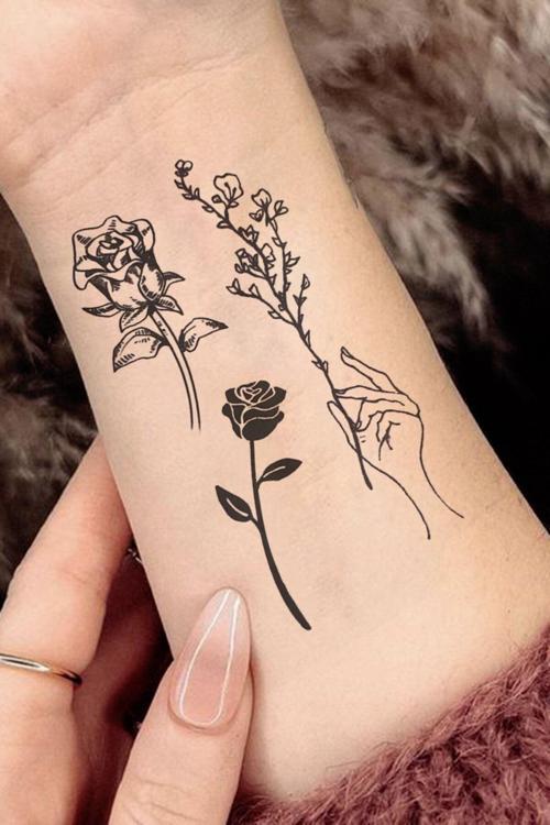 Flowers Tattoo Çiçek Bacak Bilek Geçici Dövme Minimal Aksesuar Moda