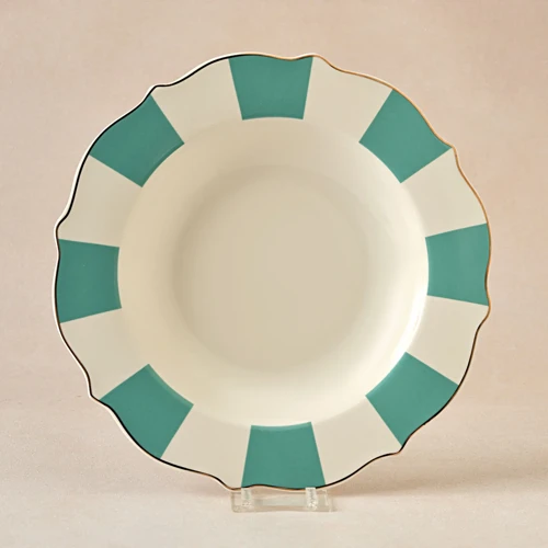 New Romantic Kalın Çizgili Çukur Tabak 24 Cm Yeşil