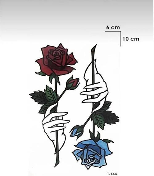 Kırmızı Ve Mavi Gül Geçici Dövme Vücut Dövmesi Unisex Temporary Tattoo