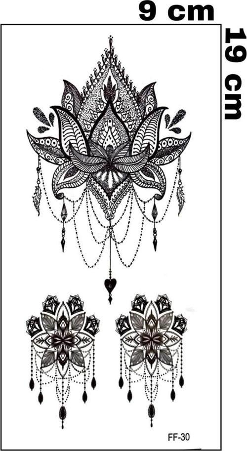 LOTUS ÇİÇEKLERİ SIRT GÖĞÜS KOL BACAK VUCUT İÇİN GEÇİCİ DÖVME Şık Vücut Dövmesi