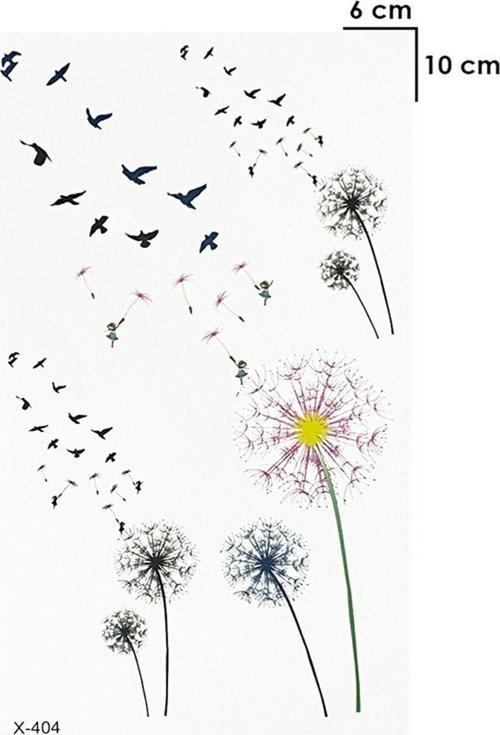 Renkli Karahindiba Ve Kuş Göğüs Geçici Dövme Tattoo Aksesuar Şık Moda Yaz