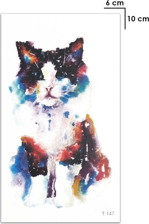 Renkli Kedi Cat Geçici Dövme Tattoo Şık Moda Aksesuar