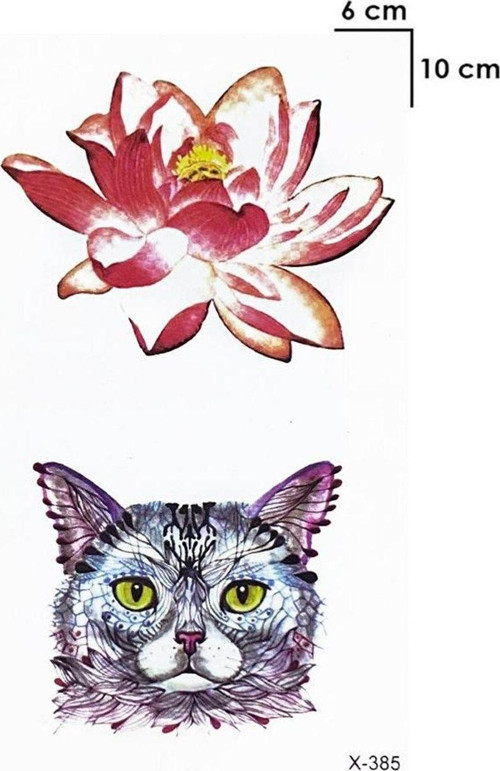 Renkli Kedi Lotus Göğüsarası Sırt Bacak Kasık Geçici Dövme Tattoo