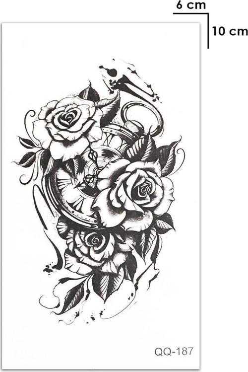 Saat ve Gül Geçici Dövme Tattoo Şık Aksesuar
