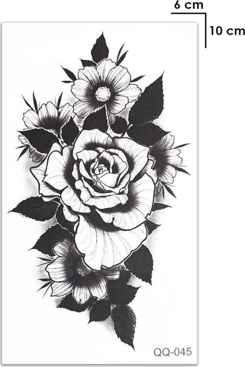 Siyah Gül Geçici Dövme Tattoo Şık Aksesuar
