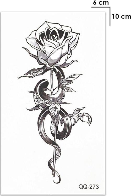 Yılan Ve Gül Snake And Rose Göğüs Arası Geçici Dövme Tattoo Aksesuar Şık Geçici Dövme