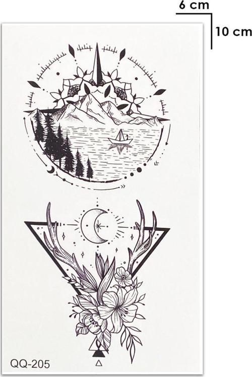 Tribal Geyik Boynuzu Ve Dağ Çift Sevgili Kol Geçici Dövme Tattoo