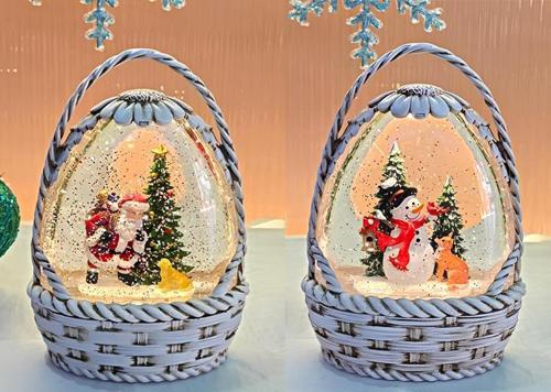 Sepet Tasarımlı Noel Baba Ve Kardan Adamlı Işıklı Müzikli Kar Küresi Alk3181