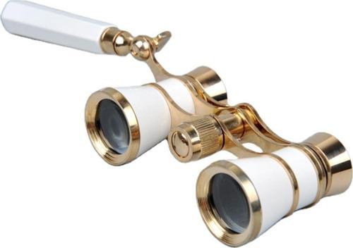 Nefis Işlemeli, Tiyatro / Opera Dürbünü 3X25 Prinç Metal Kaplamalı Retro Beyaz