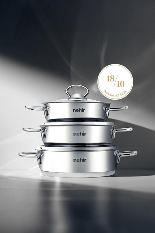 Silver 6 Parça Paslanmaz Çelik Sahan Seti (16-18-20 Cm)