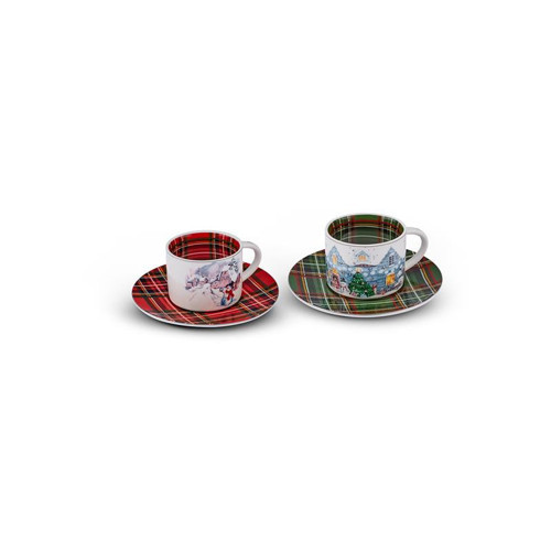 New Year Yılbaşı Ekoseli 2 Kişilik Çay Fincanı 230 Ml