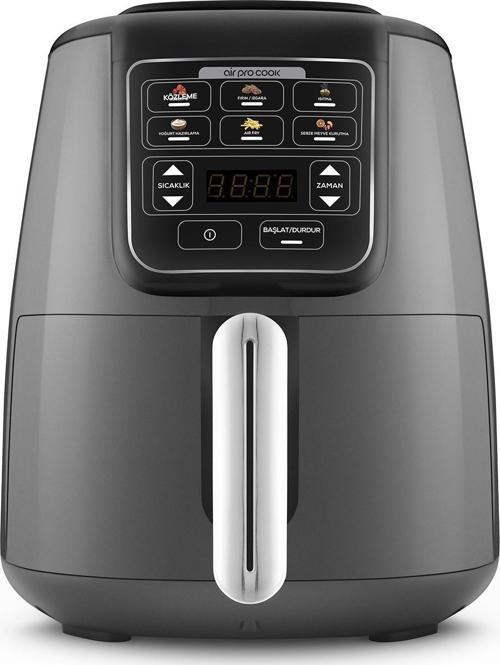 Air Pro Cook Köz Steel Xl Çelik Hazneli Airfryer Space Gray 4 Litre 4 Kişilik