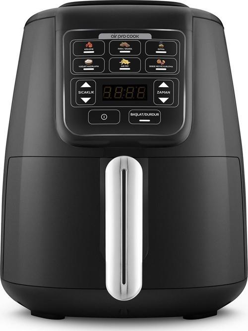 Air Pro Cook Köz Steel Xl Çelik Hazneli Airfryer Black Silver 4 Litre 4 Kişilik