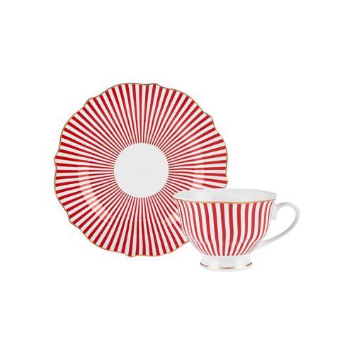 New Romantic İnce Çizgili Çay Fincanı 220 ml Kırmızı