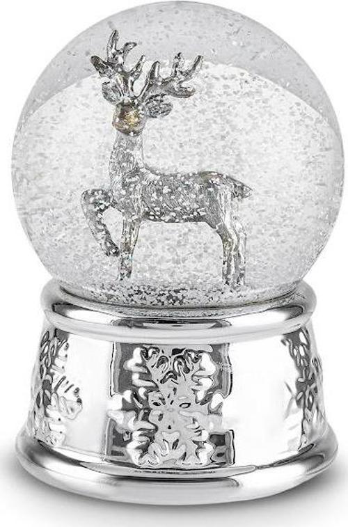 New Year Yılbaşı Deer Kar Küresi 10X13,6 Cm Gümüş