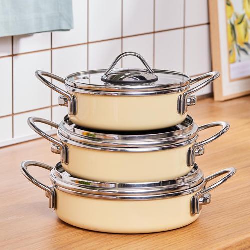 Ateş 6 Parça Emaye Omlet Set Krem