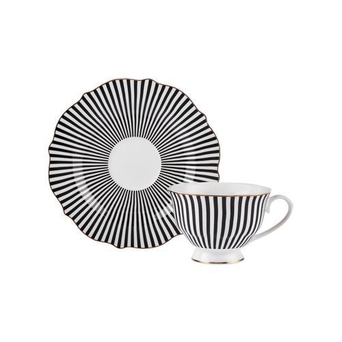 New Romantic İnce Çizgili Çay Fincanı 220 ml Siyah