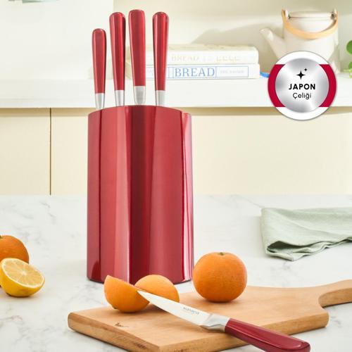 Samuray Flash Red Japon Çeliği 6 Parça Bıçak Seti Kırmızı