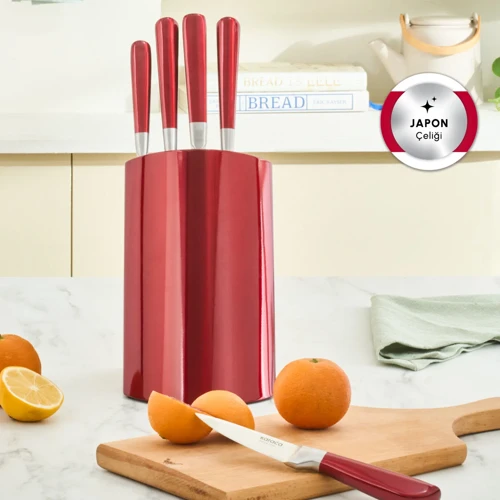 Samuray Flash Red Japon Çeliği 6 Parça Bıçak Seti Kırmızı
