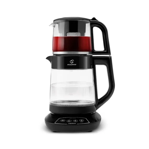 Çaysever 3 in 1 Konuşan Çelik Süzgeçli Su Isıtıcı ve Mama Suyu Hazırlama Cam Çay Makinesi Black