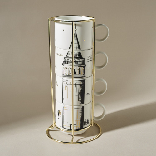 X İst Collection Galata 4 Parça Standlı Mug Kupa