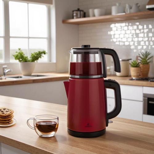 Tea Glass 2in1 1650 W Kırmızı Çelik Çay Makinesi