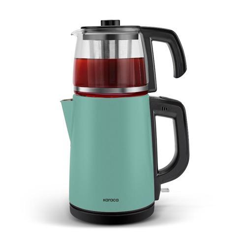 Tea Glass 2 in 1 Çelik Çay Makinesi ve Kettle Blue Mist
