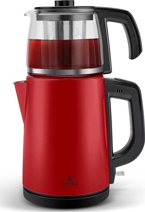 Tea Glass 2 In 1 Çelik Çay Makinesi Ve Kettle Kırmızı
