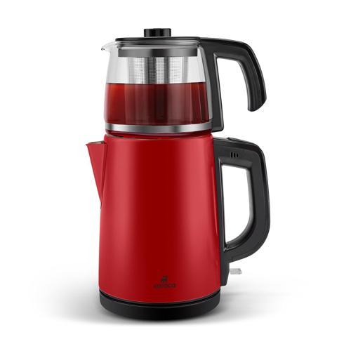 Tea Glass 2 in 1 Çelik Çay Makinesi ve Kettle Kırmızı
