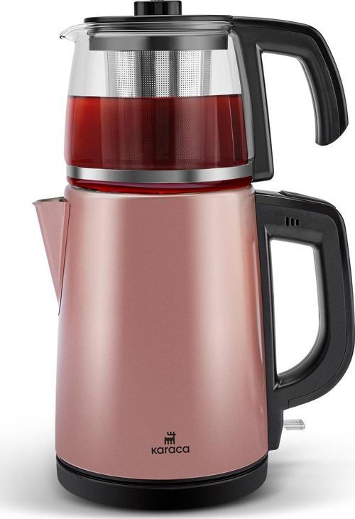 Tea Glass 2 In 1 Çelik Çay Makinesi Ve Kettle Rosegold