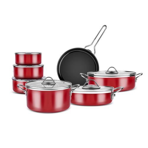 Erva 14 Parça İndüksiyon Tabanlı Emaye Çeyiz Seti Bordo