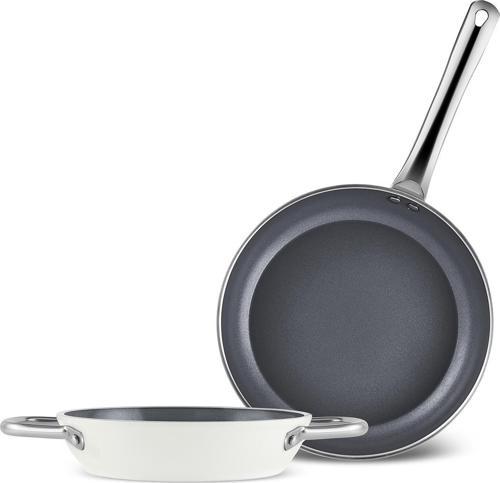 X Refika Birgül Swiss Crystal Metal Kulplu Tava Sahan Set Creamy